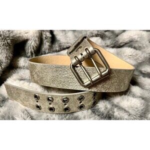 Vintage Y2K Hot Topic Sparkling Silver Leather Belt SZ 36